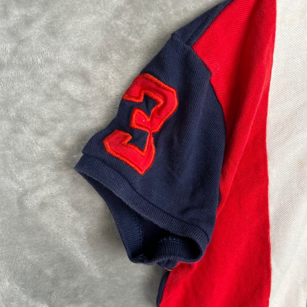 Kids Ralph Lauren Polo Shirt XL Blue Red White Colorblock Big Pony Logo - Picture 3 of 13
